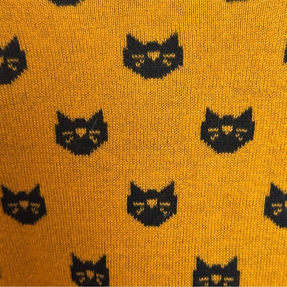 Yemak Black Cat Patterned mustard Yellow cardigan Sweater 3/4 sleeve size S - Picture 3 of 13